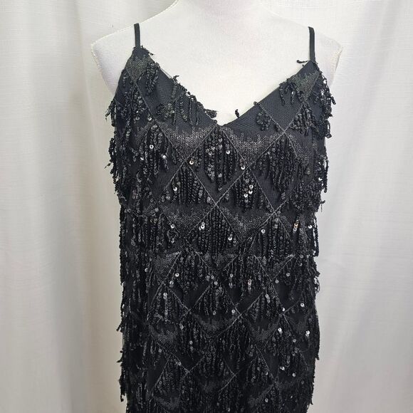 **SOLD** Black Sequin Fringe Party Dress Size XL - Picture 4 of 13